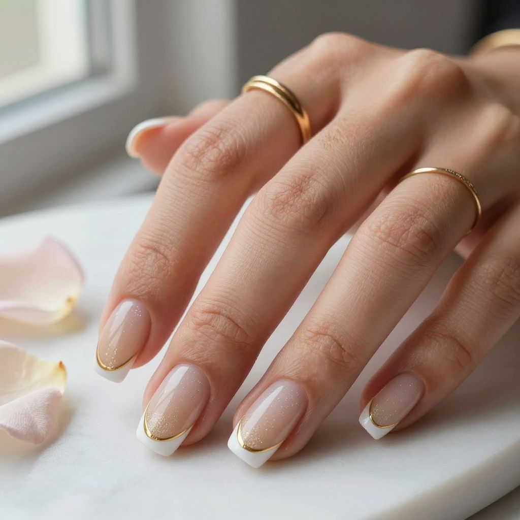 Glitter French Tips with Gold Accents