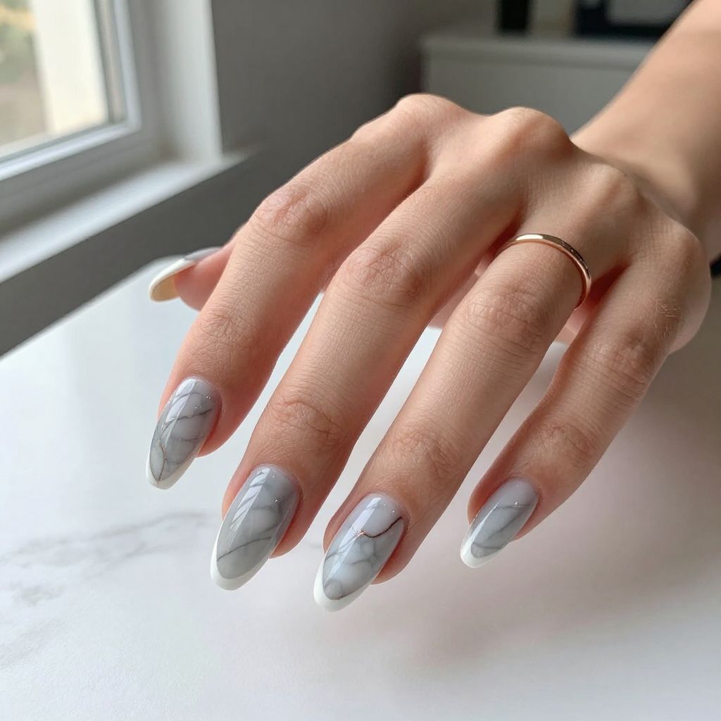 Marble French Tips with Swirl Details