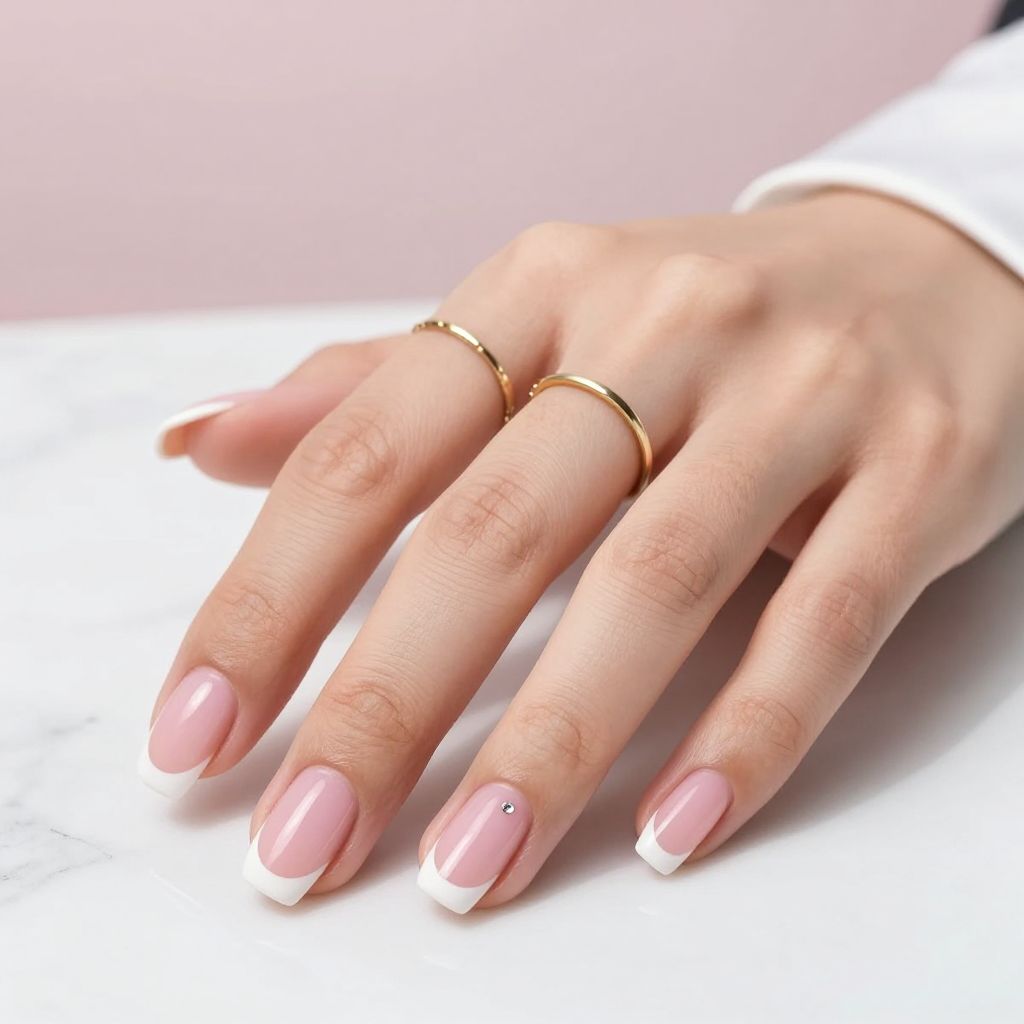 Classic white edge glow French tip nails