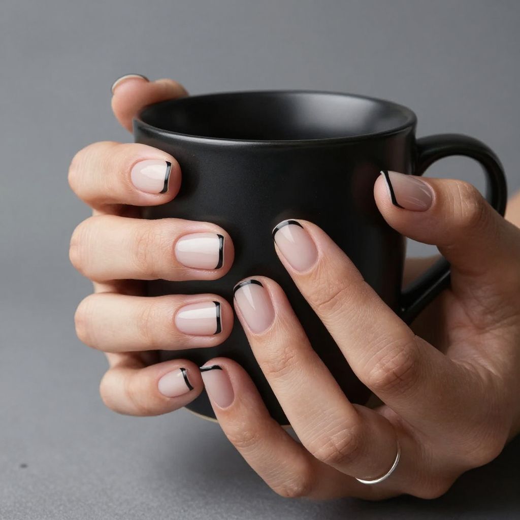 Graphic black outline French tip nails