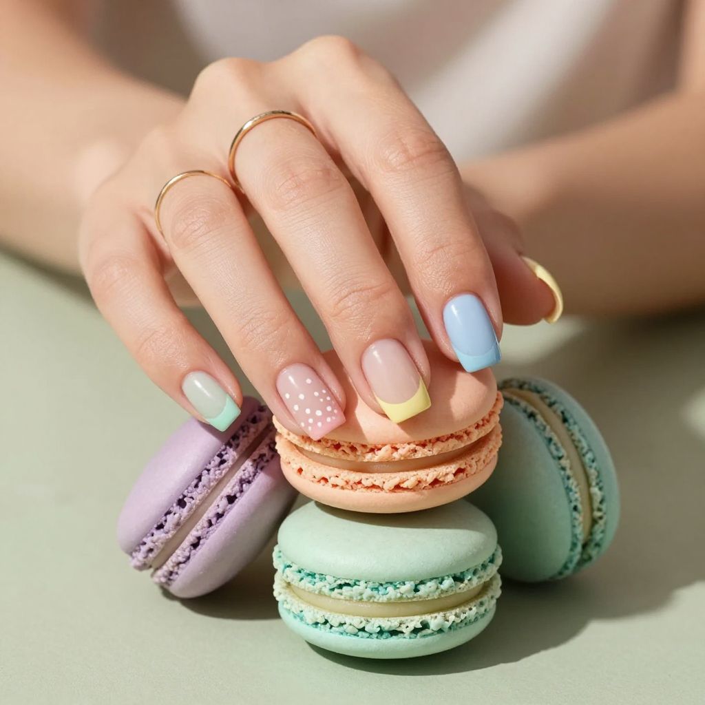 Pastel skittle French tip nails
