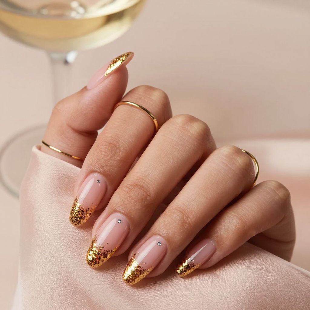 Glitter fade half French tip nails