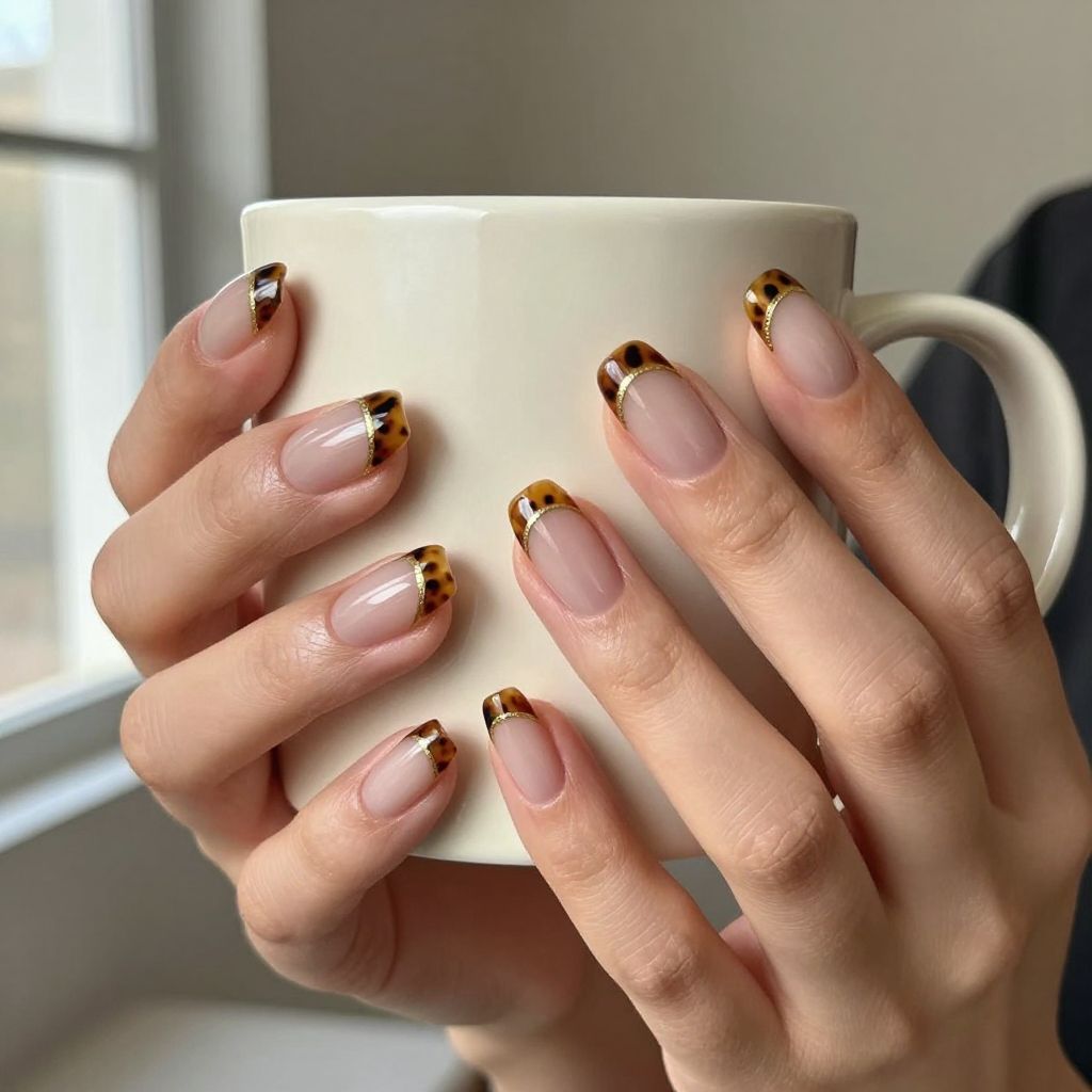 Tortoise shell French tip nails