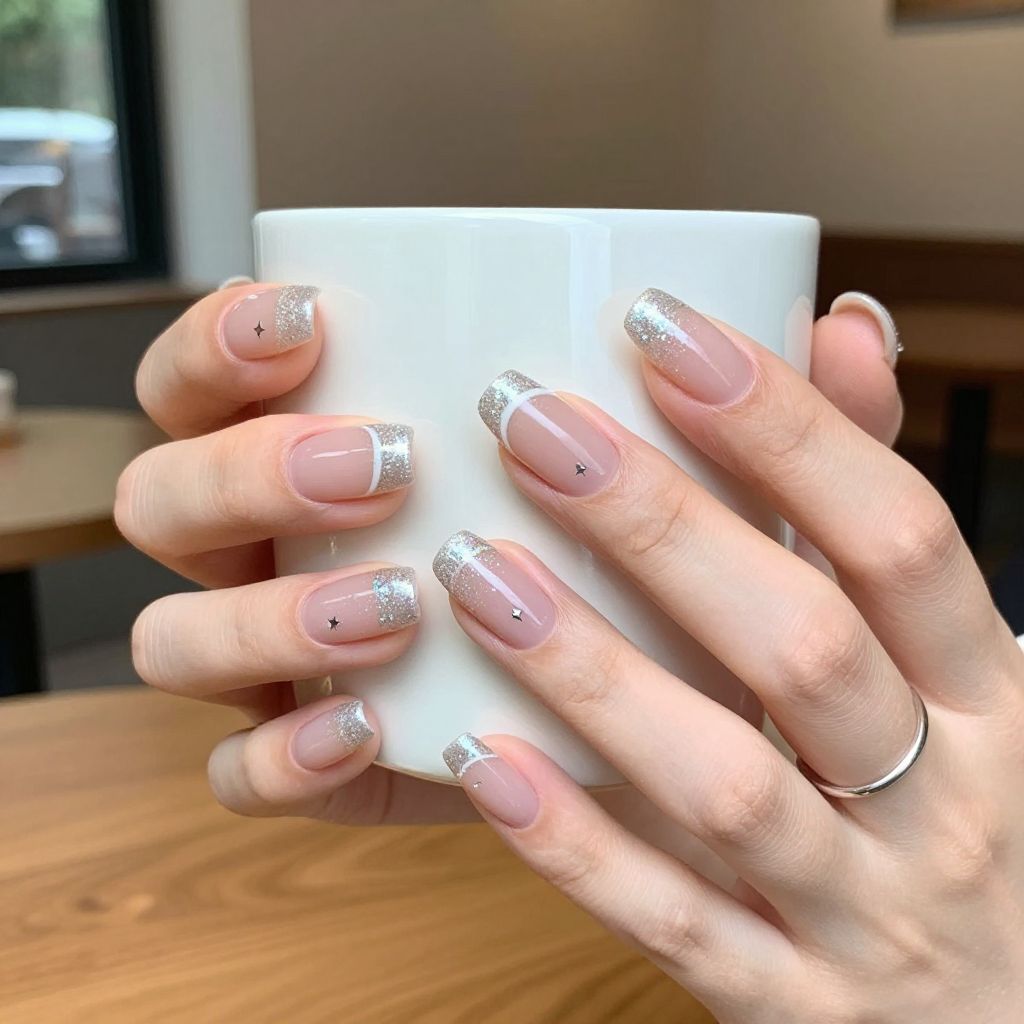 Micro glitter frost French tip nails