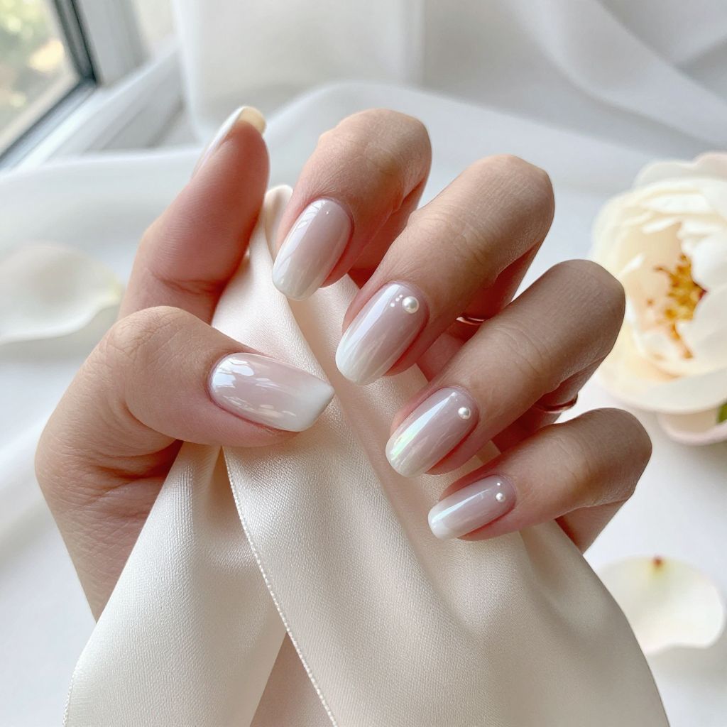 Pearl kissed French tip nails