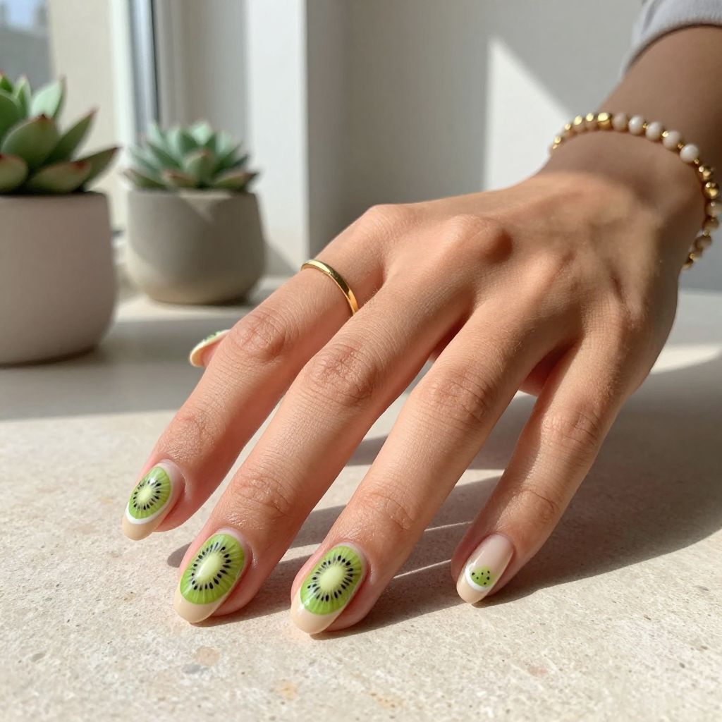 Fruit Nail Ideas - Kiwi Slice Neutrals