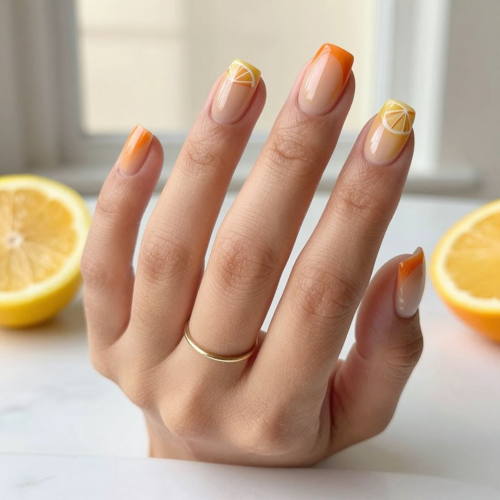 Fruit Nail Ideas - Citrus French Fade