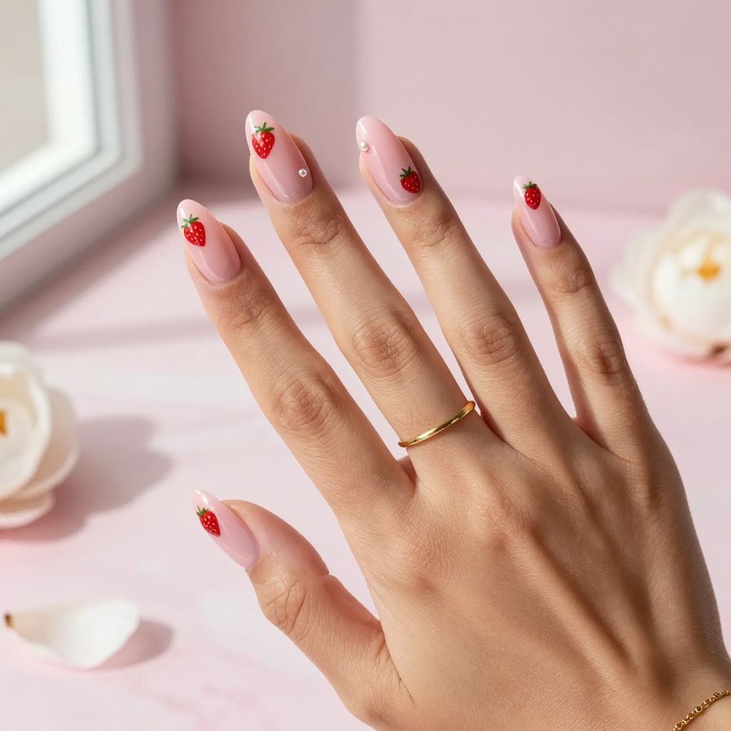 Fruit Nail Ideas - Strawberry Milk Glass