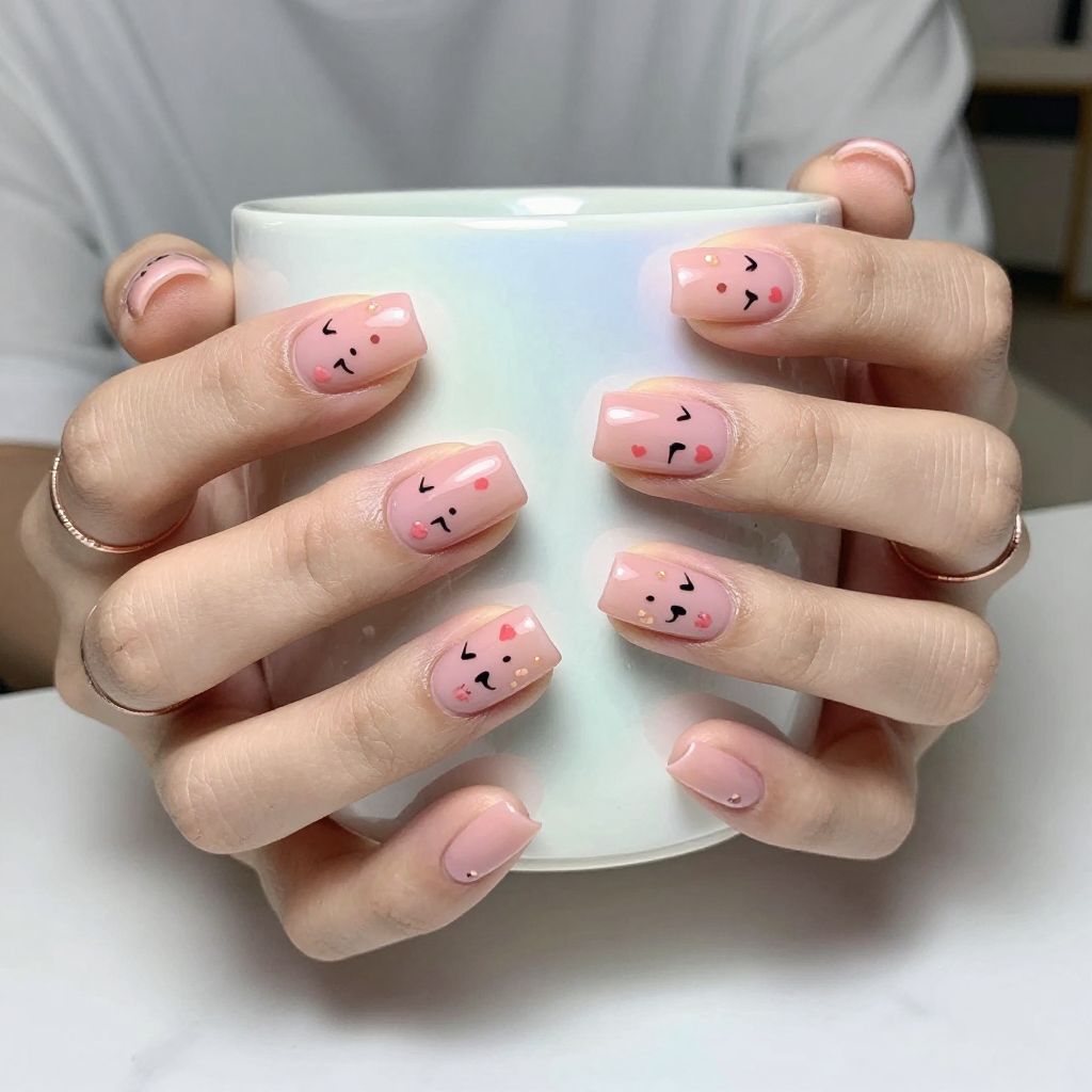 Tongue Out Silly Face Nails
