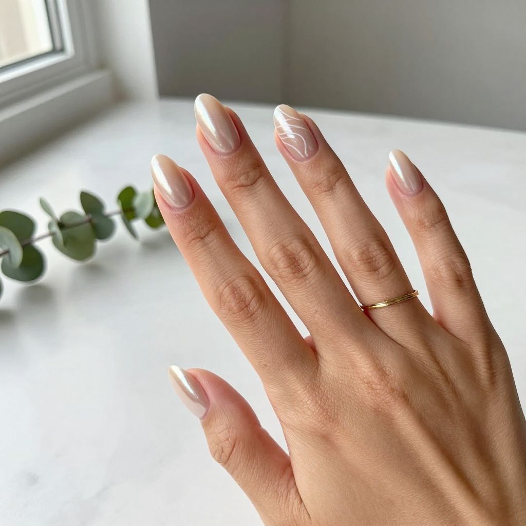 Chrome Glazed Peach Nails