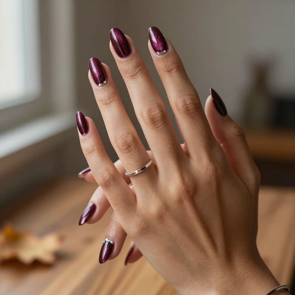 Deep Berry Cat Eye Nails