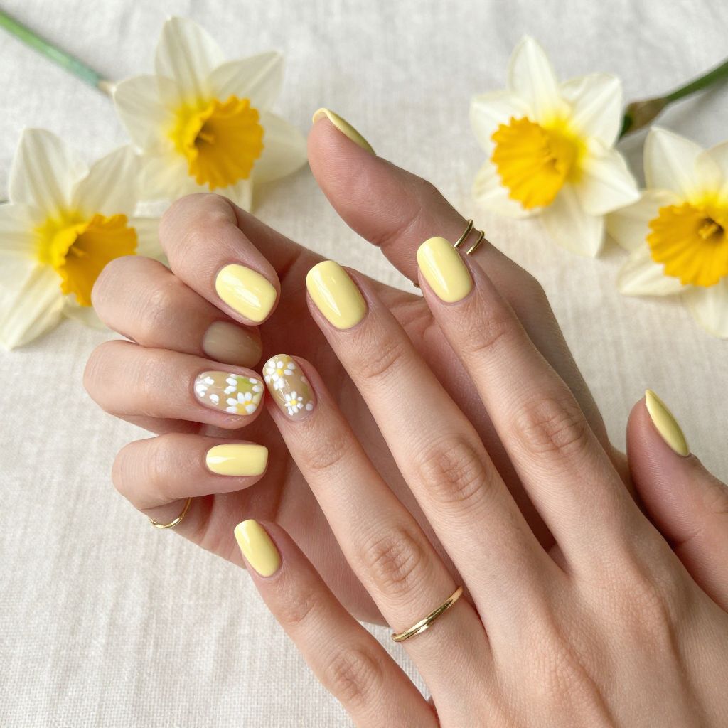 Soft Yellow Round Nails