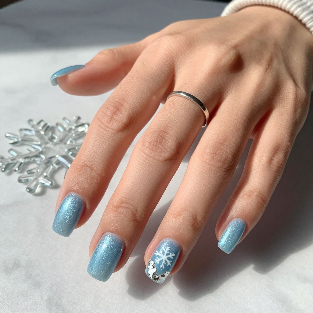 Icy Blue Glitter Nails
