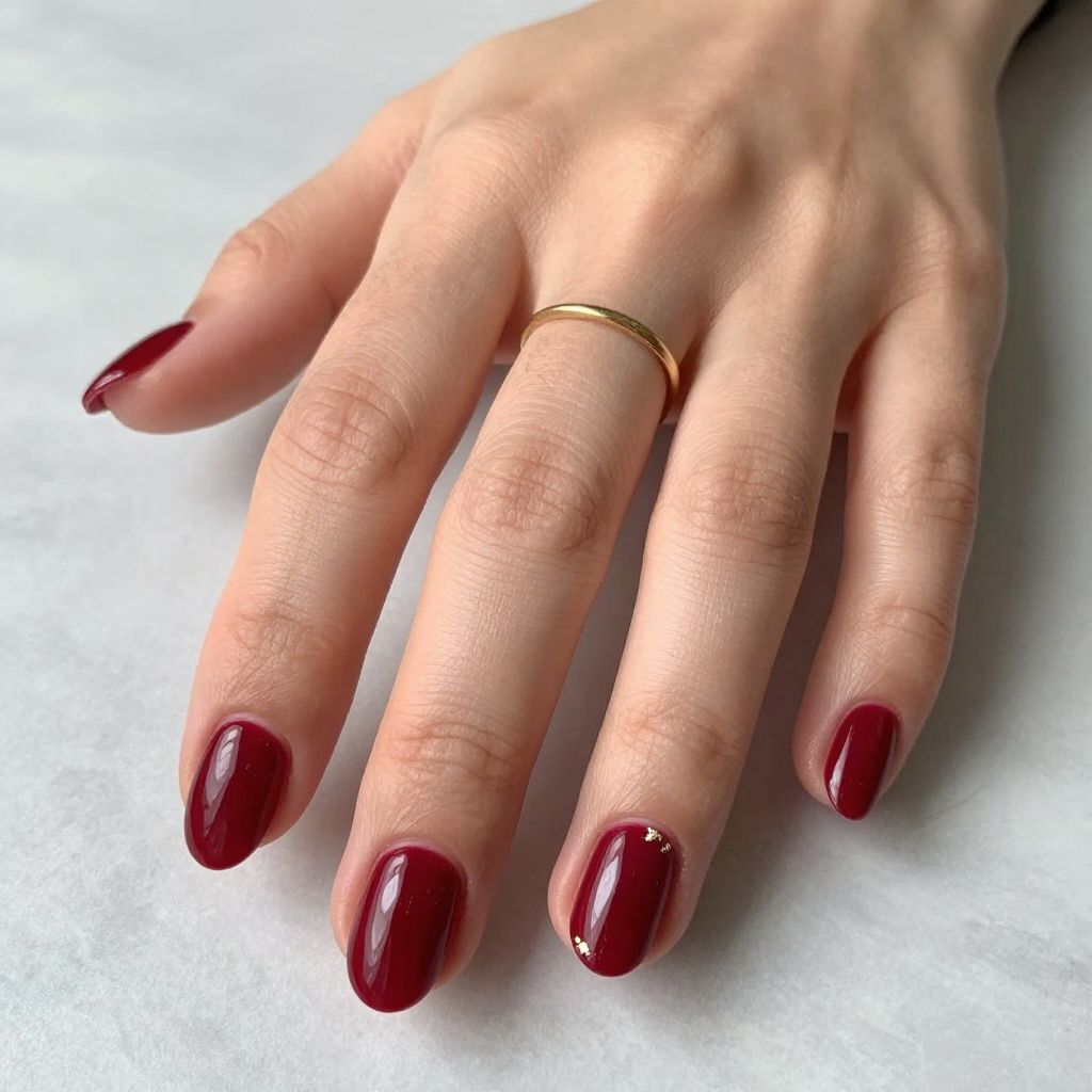 Deep Cherry Red Oval Nails