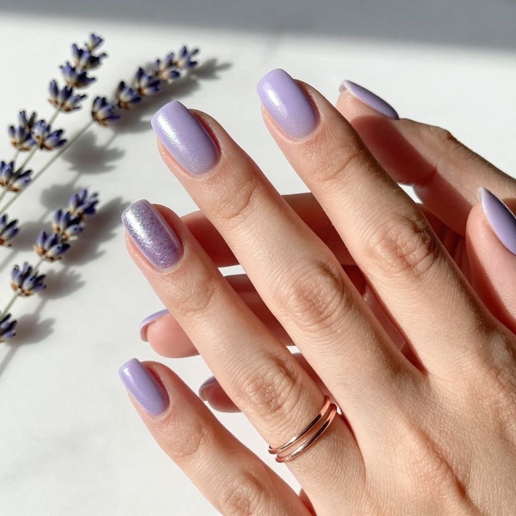 Chrome Lavender Square Nails