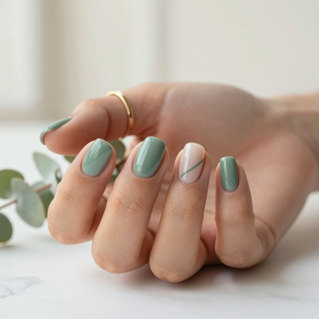 Sage Green Short Round Nails