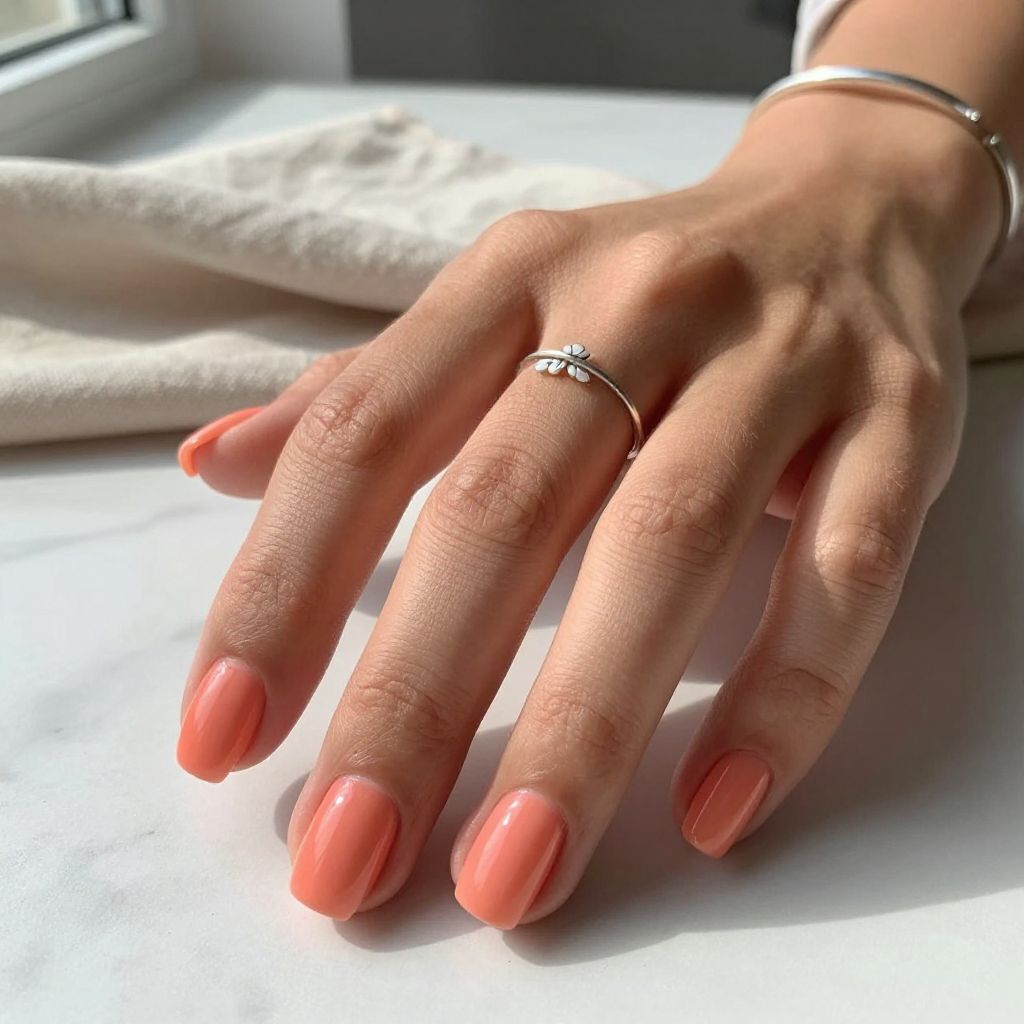 Peach Coral Gloss Nails