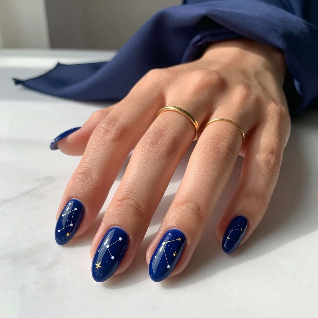 Deep Navy Blue with Constellation Dots