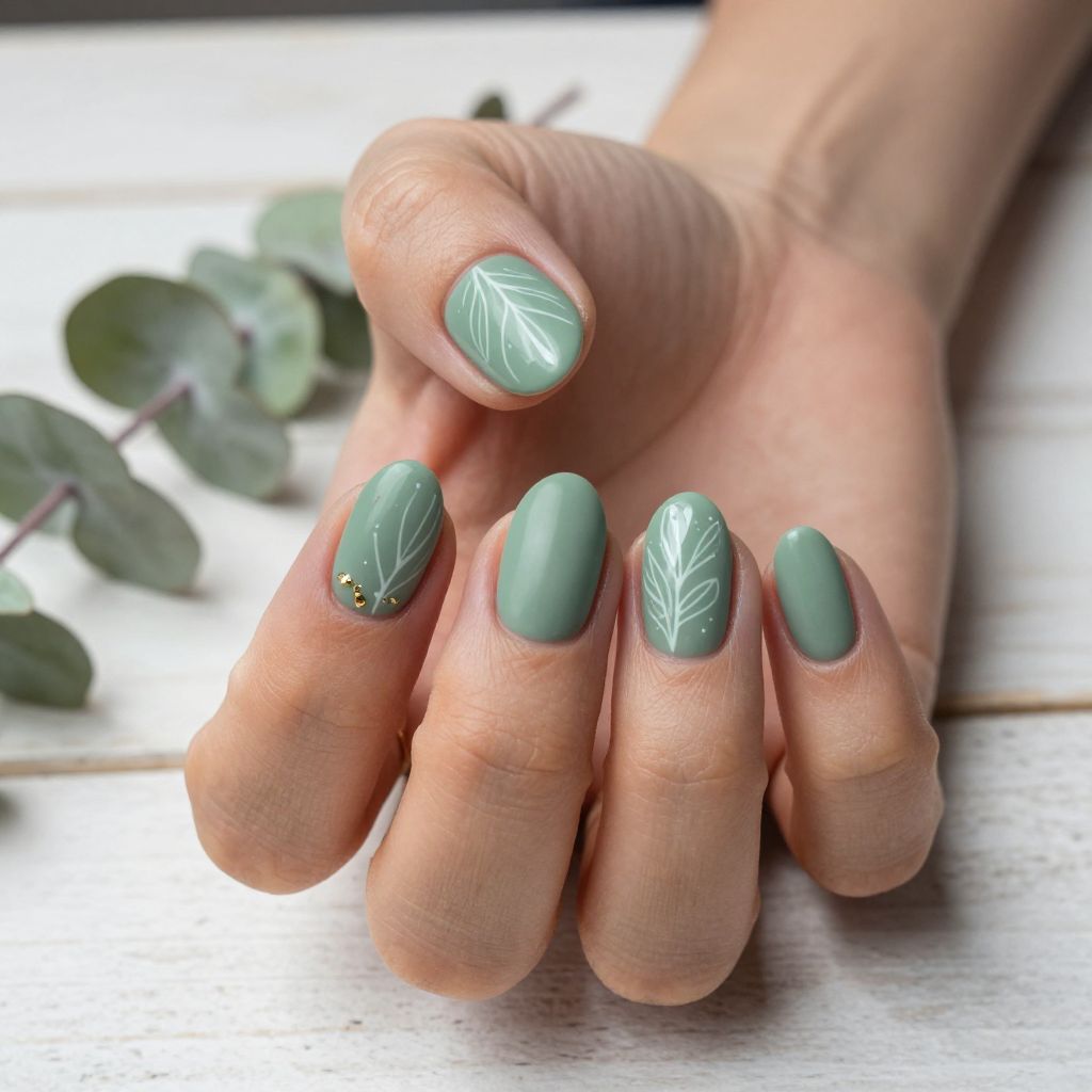 Muted Sage Green with Minimalist Line Art