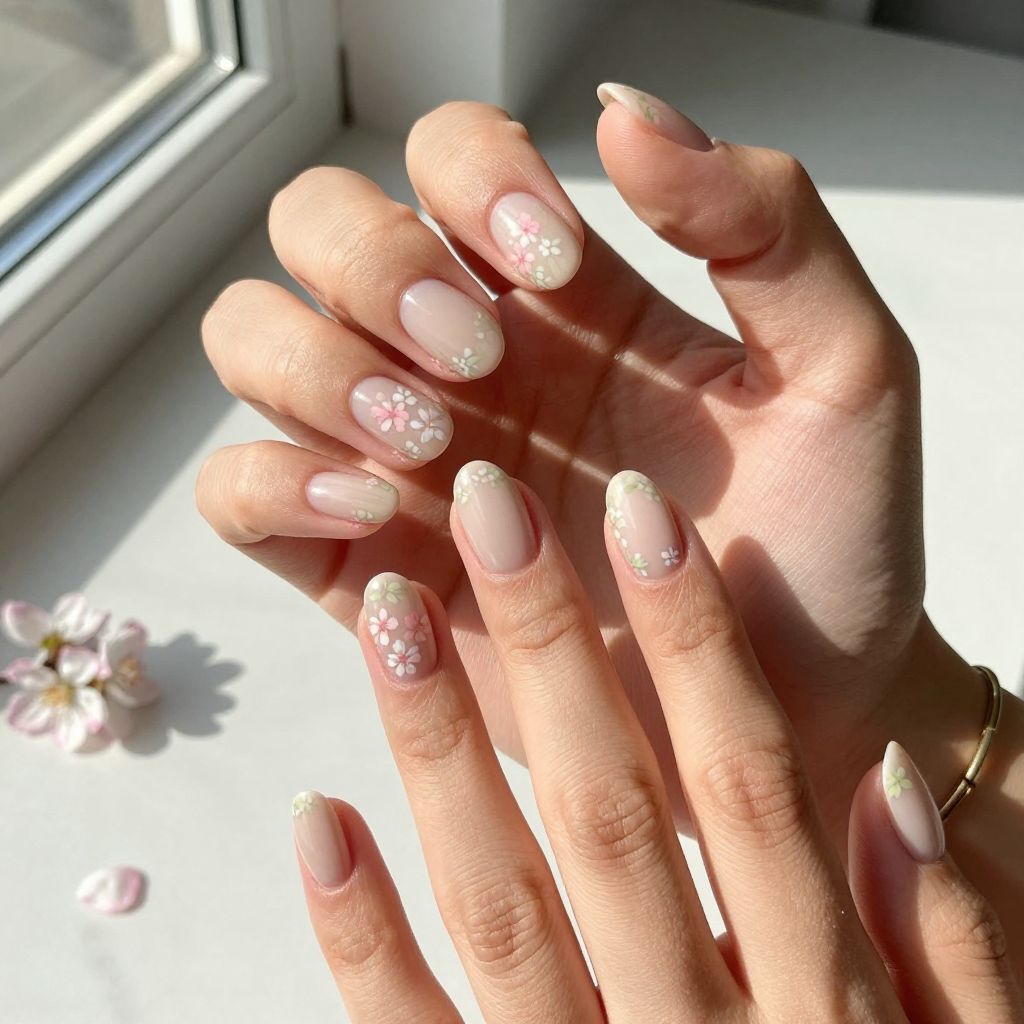 Nude with Delicate Floral Stamping