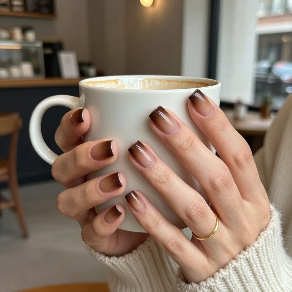 Matte mocha gradient gel nails