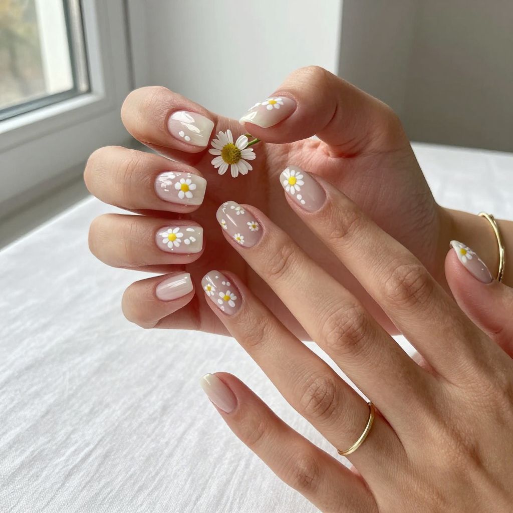 Minimal Daisy Gel Nails