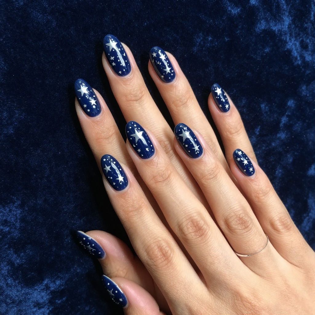 Midnight Starburst Gel X nails