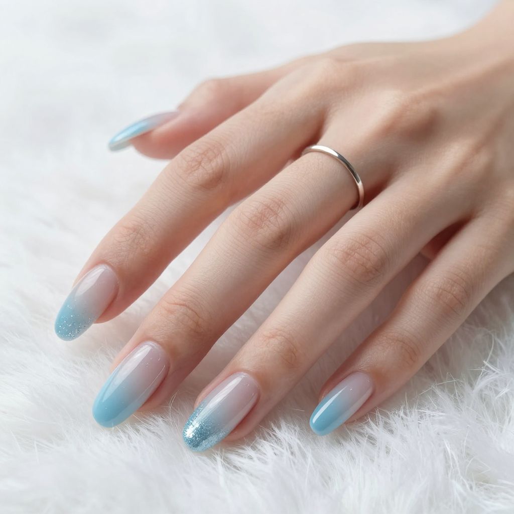 Icy Blue Ombre Spark Gel X nails