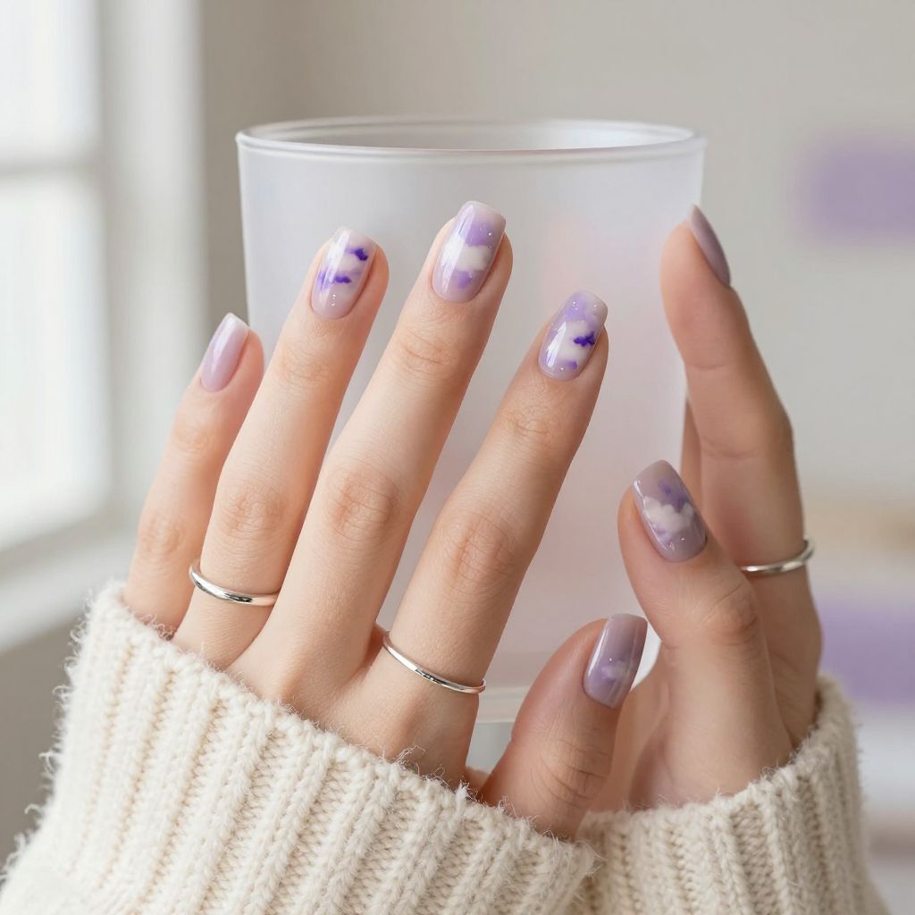 Soft Lavender Swirl Gel X nails