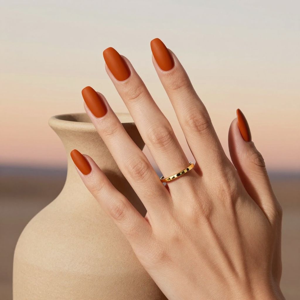 Matte Terracotta Gel X nails