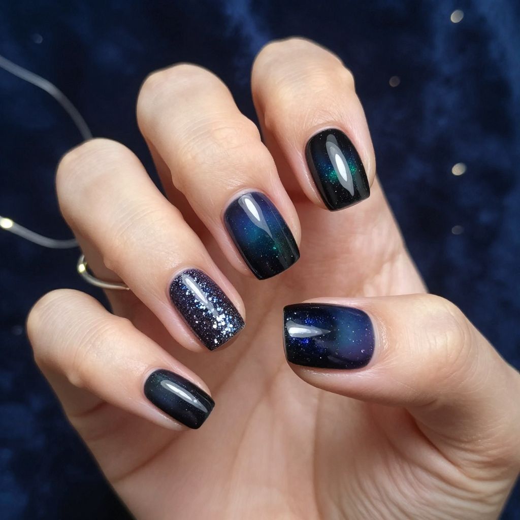 Galaxy Glitter Fade Gel X nails