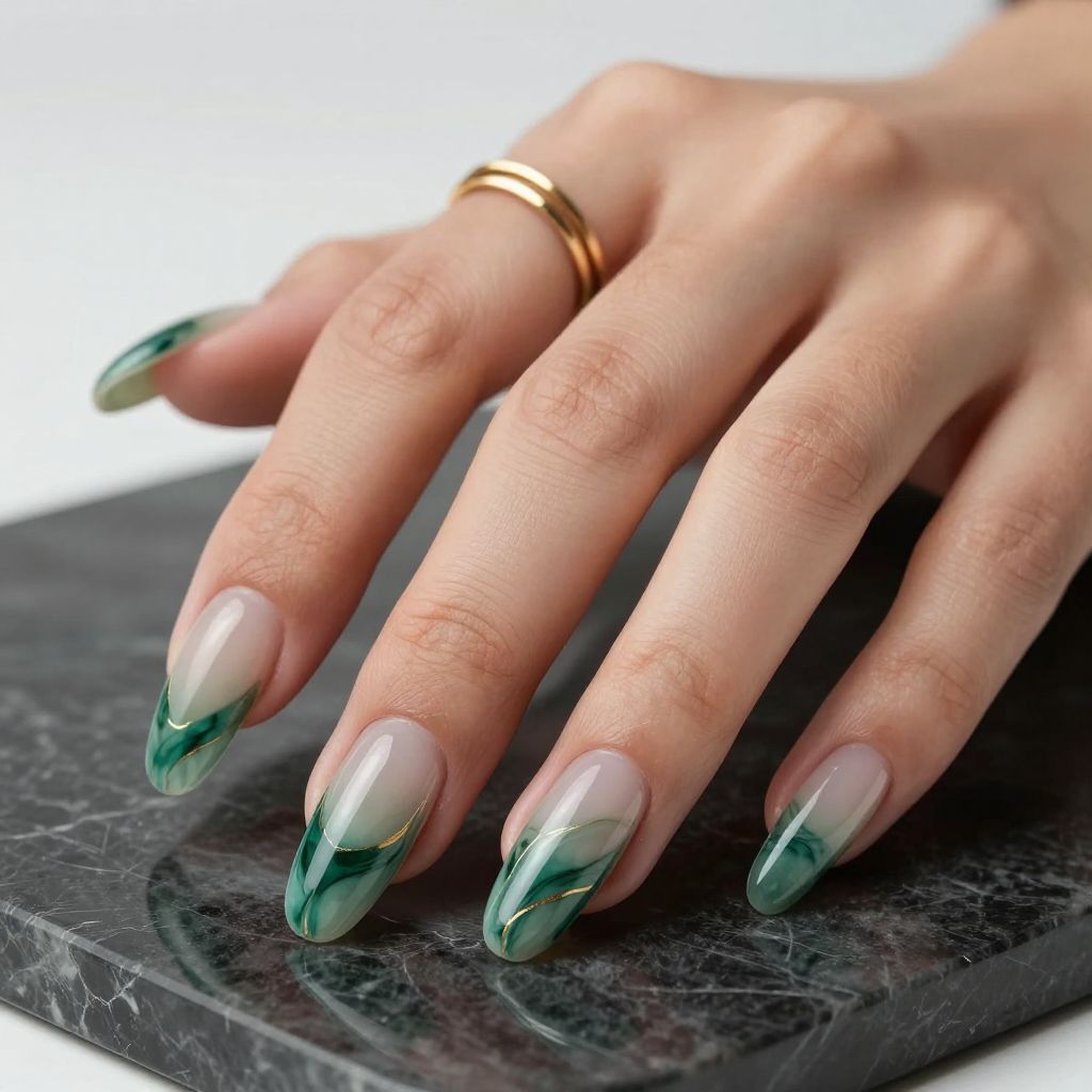 Emerald Marble Luxe Gel X nails