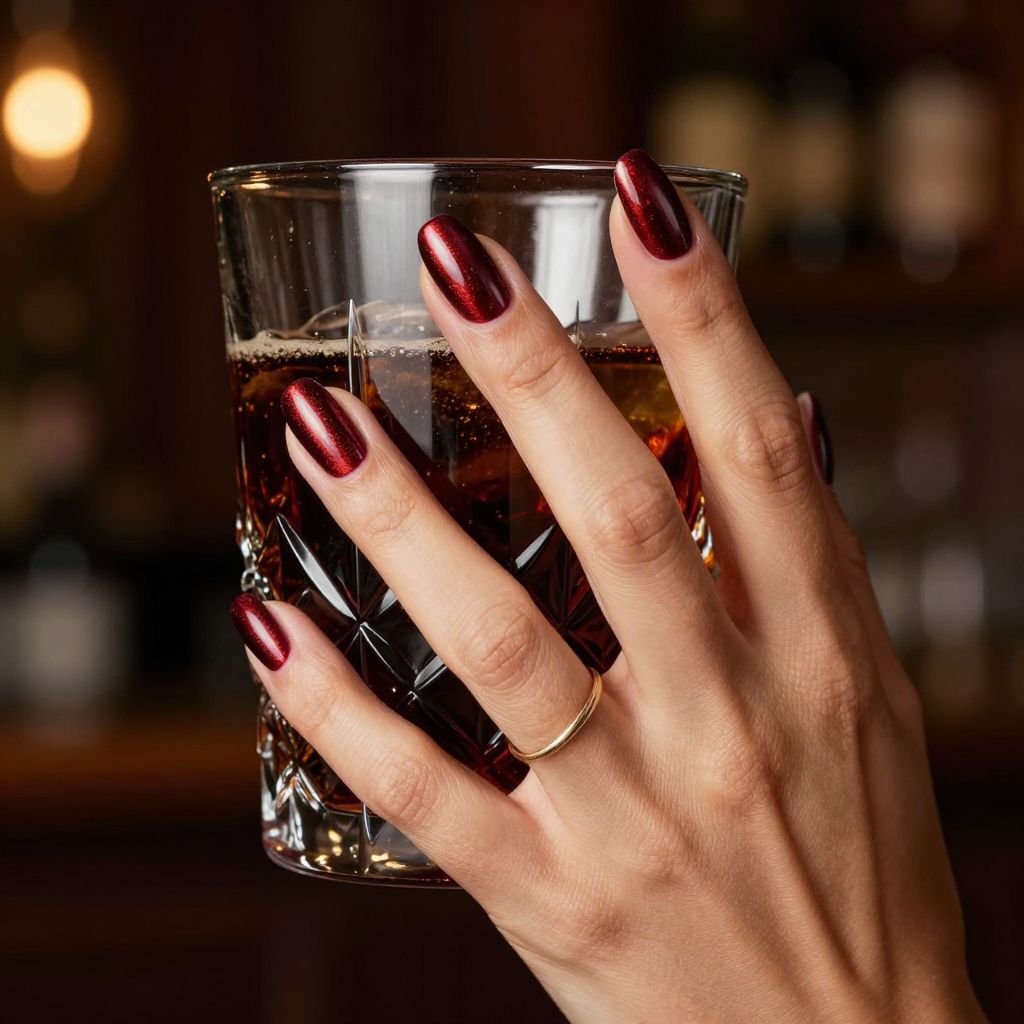 Cherry Cola Chrome Gel X nails