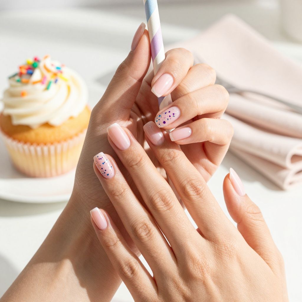 Pink confetti gender reveal nails