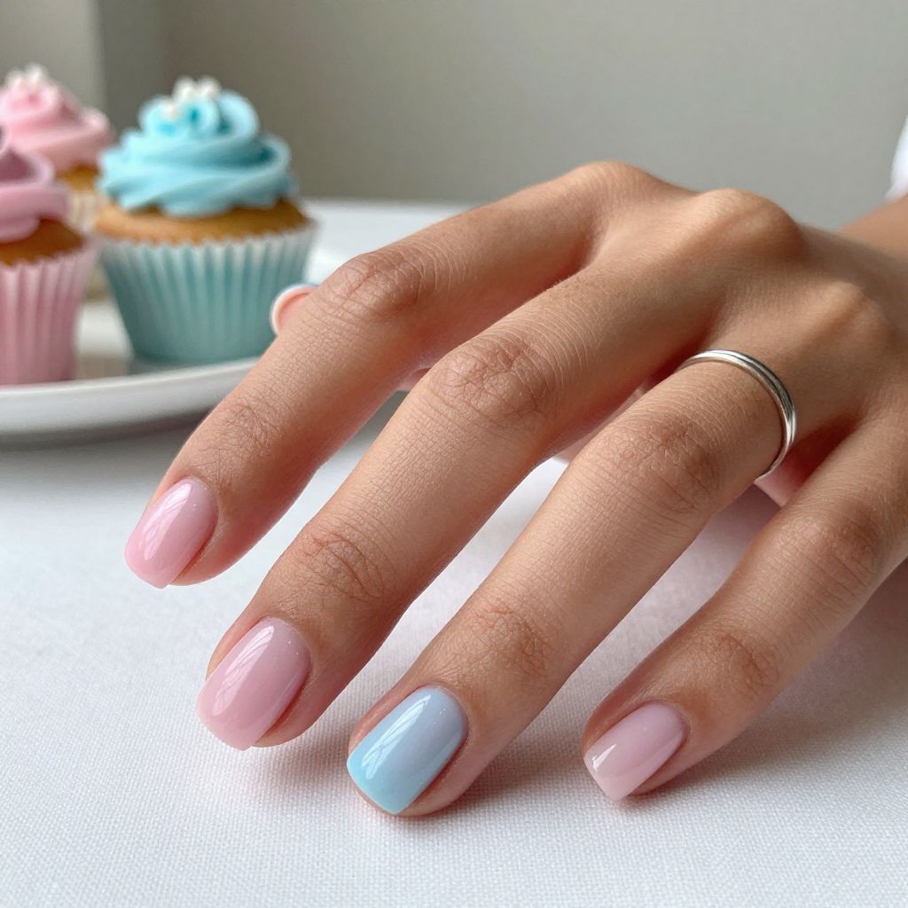 Sheer jelly pink and blue layered nails