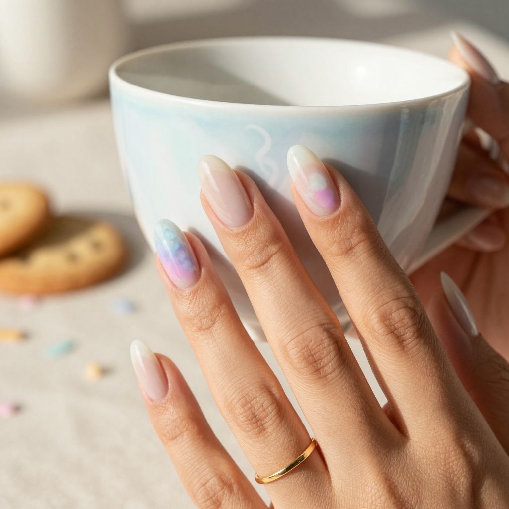 Pink blue lavender smoke swirl nails