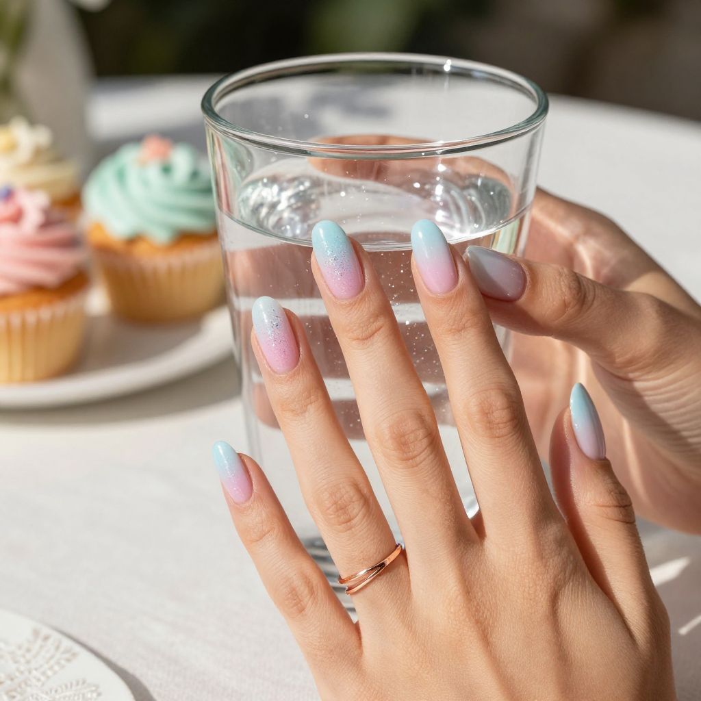 Pink to blue glitter gradient nails