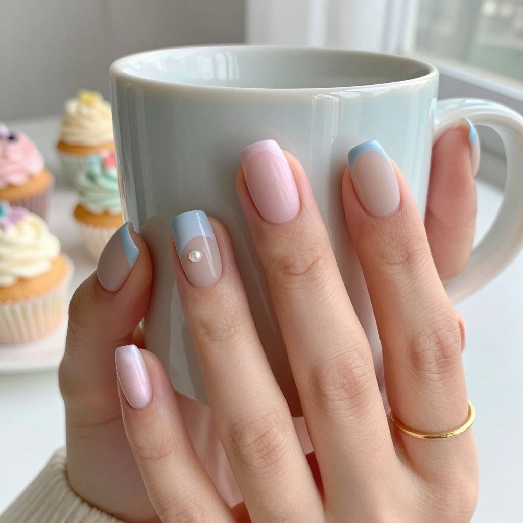 Matte pastel peekaboo gender reveal nails