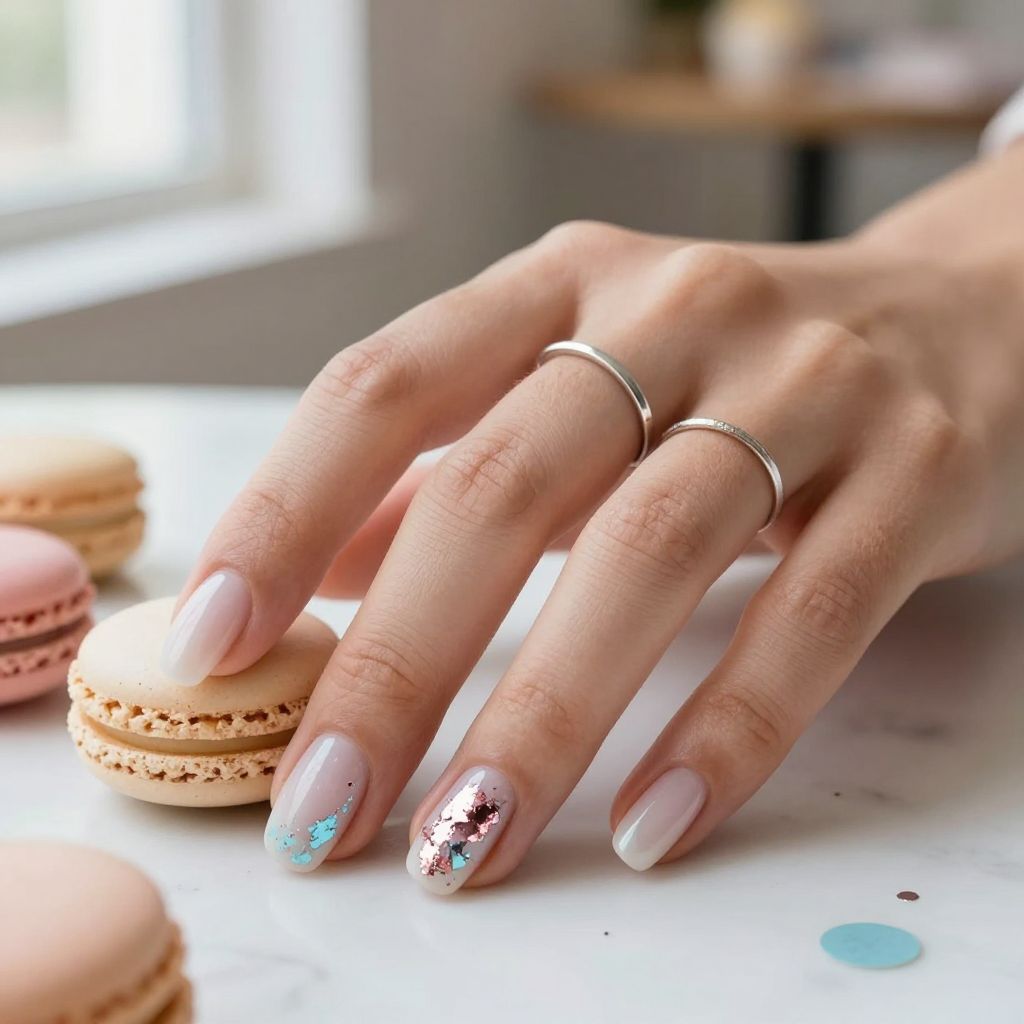 Negative space pink blue foil nails