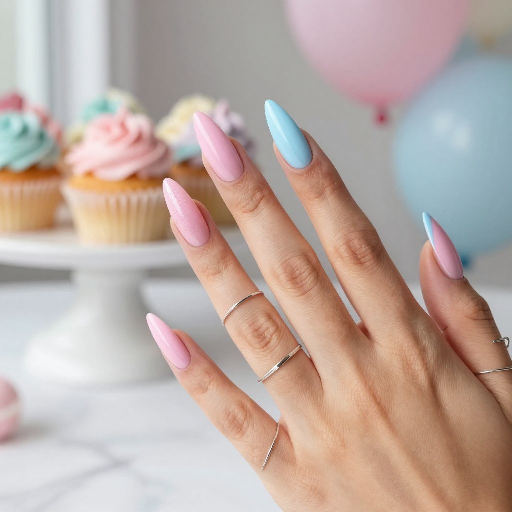 Half pink half blue split nails