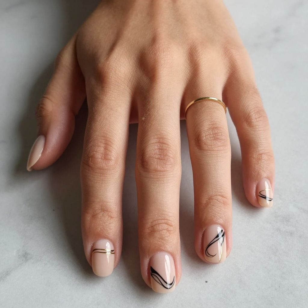Black And Nude Abstract Nails