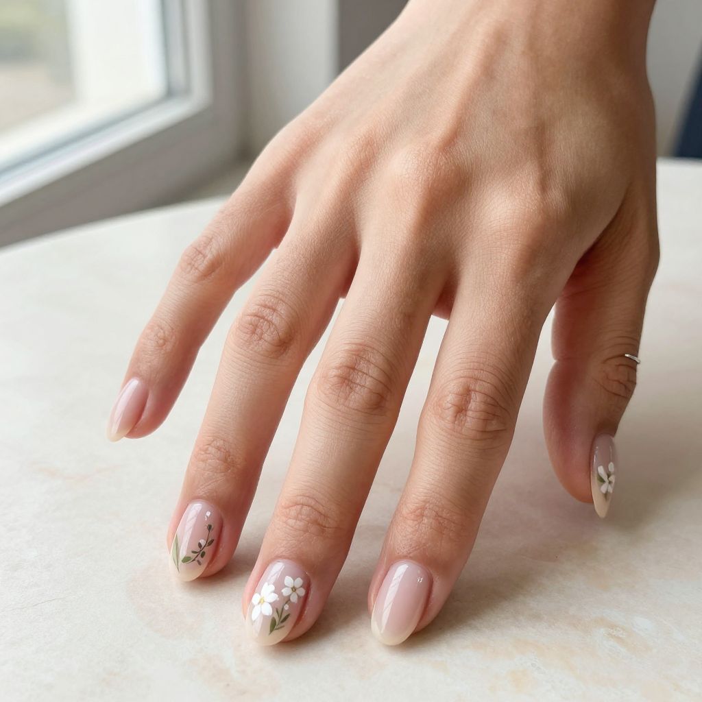 Tiny Floral Short Nails