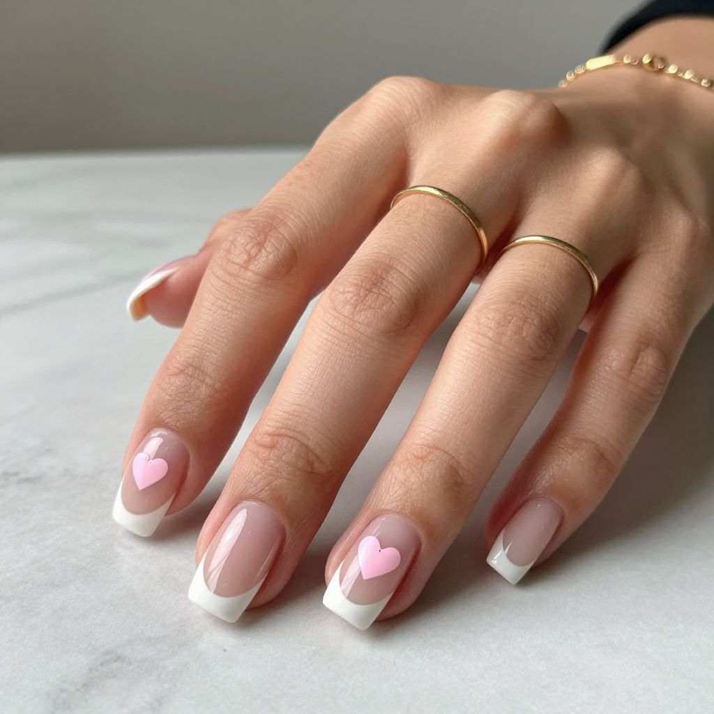 French Tips With Tiny Hearts