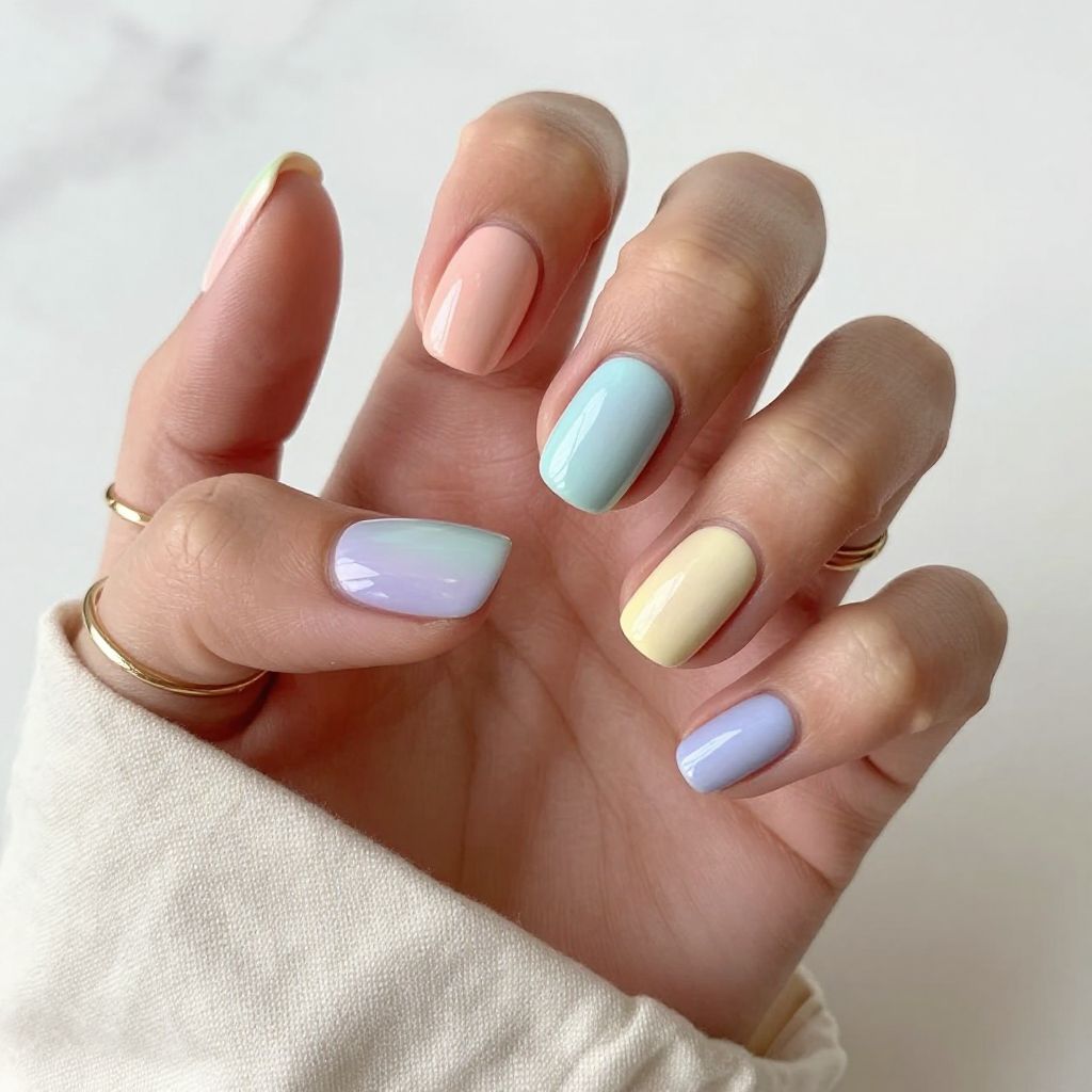Pastel Rainbow Short Nails