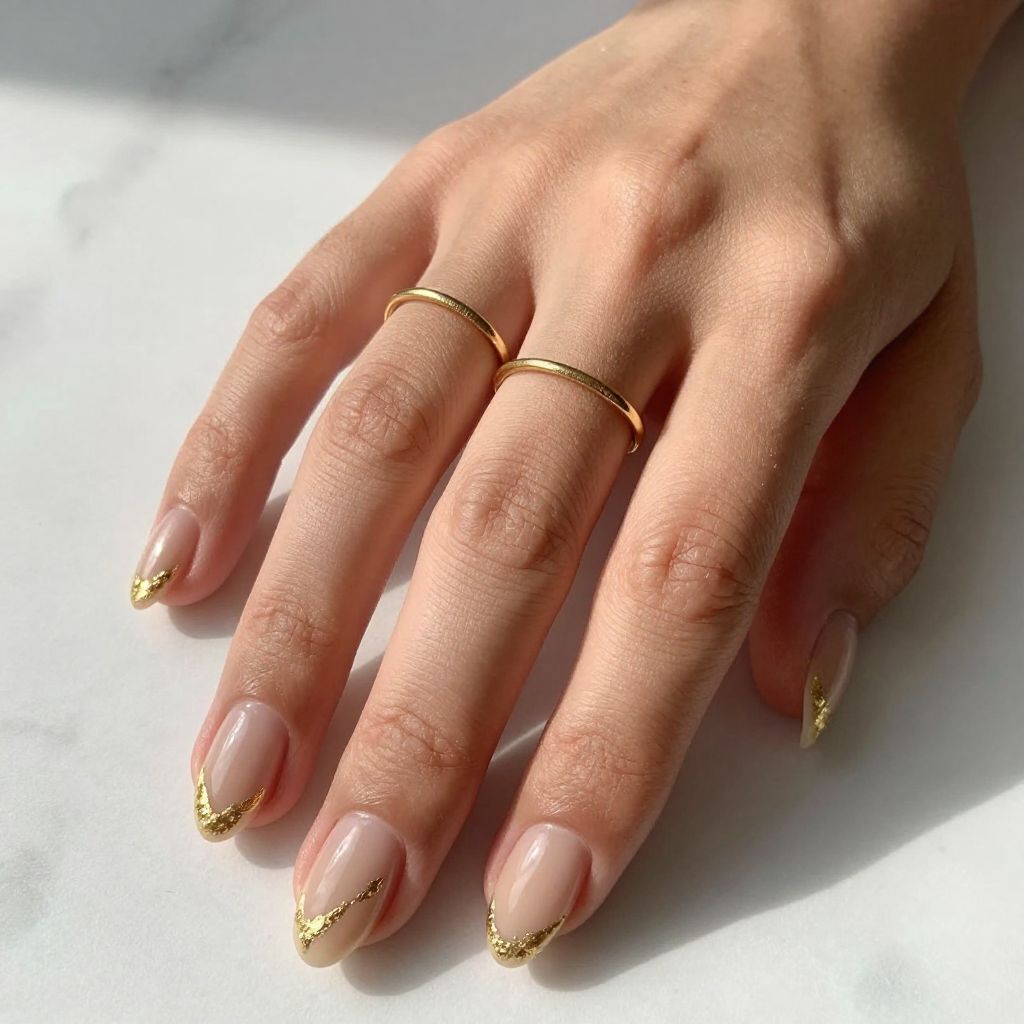 Nude Nails With Gold Foil