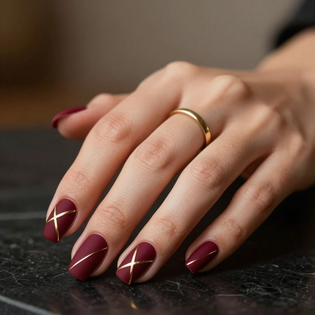 Deep Burgundy with Gold Geometric Lines