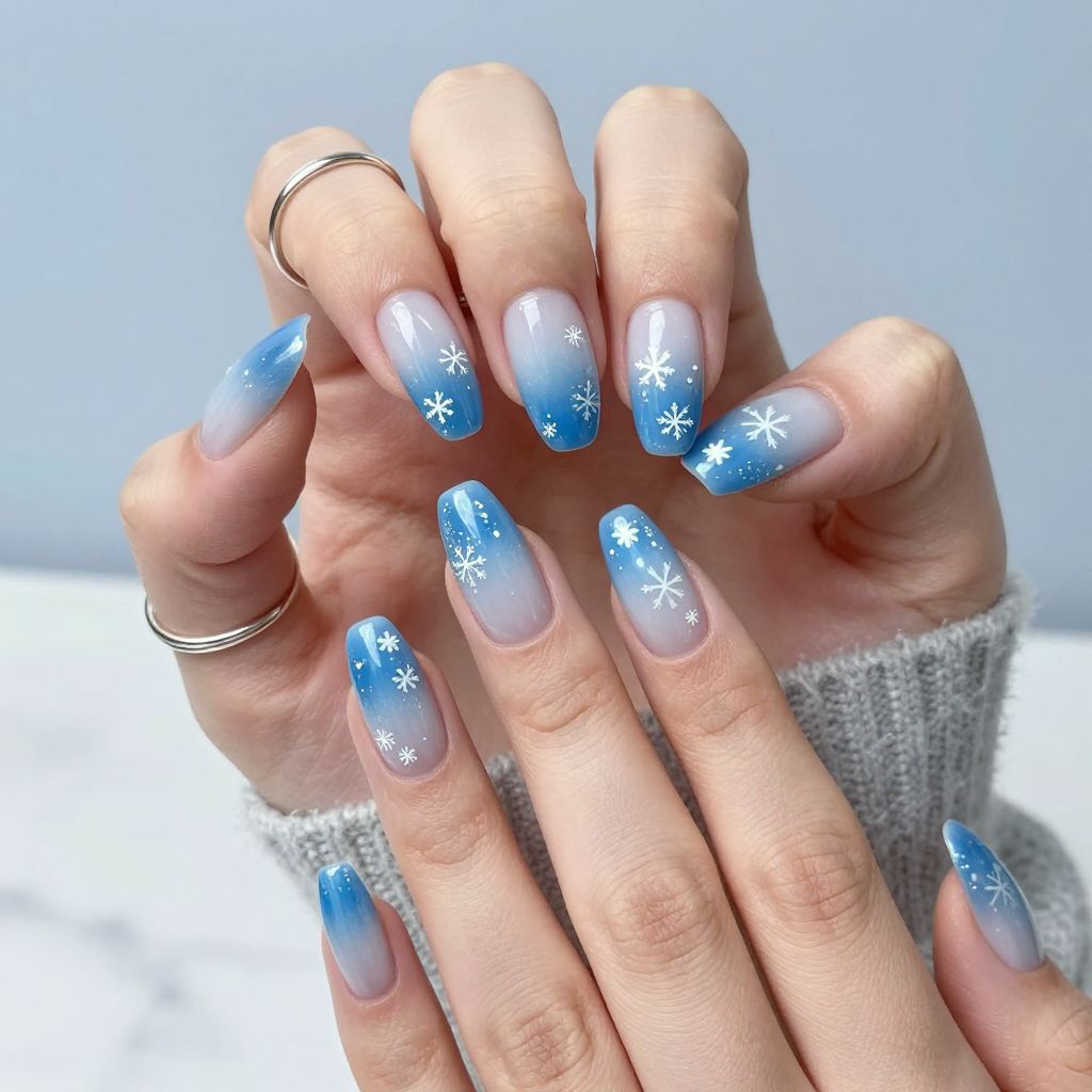 Icy Blue Gradient with Snowflake Details