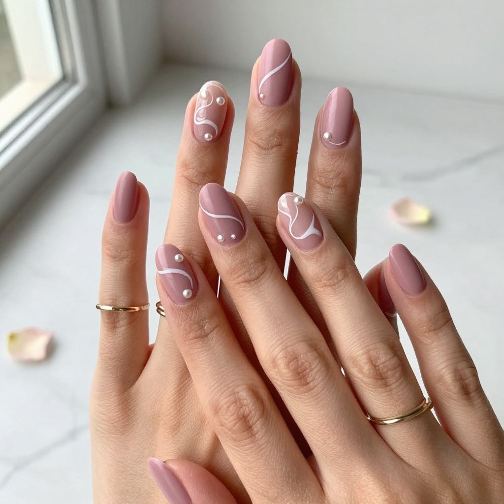 Mauve Pink Swirl with Pearl Accents