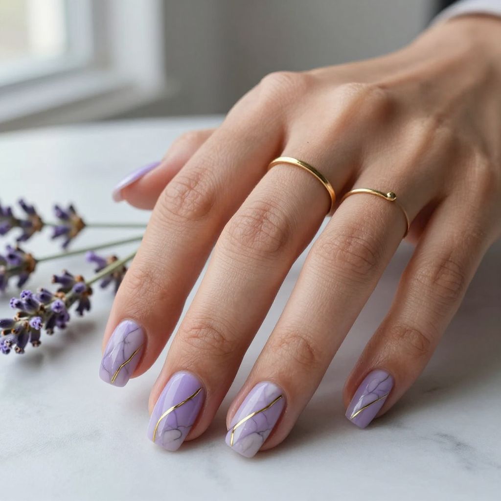 Lavender Marble with Gold Swirls