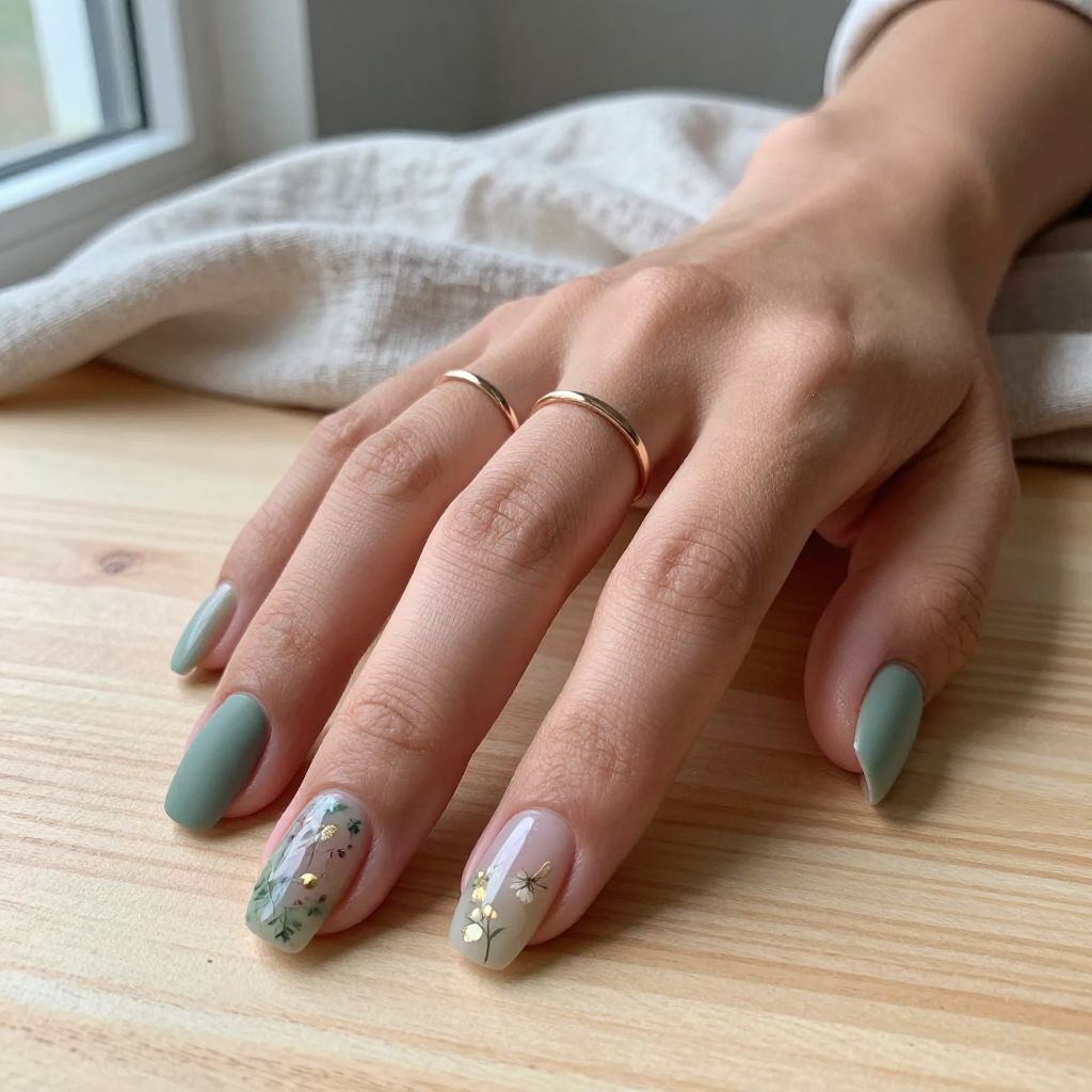 Sage Green with Dried Flower Accents